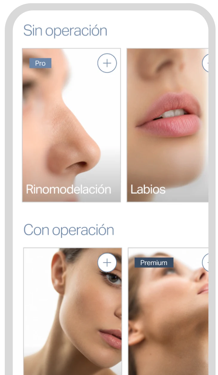 Pantalla del simulador con los tratamientos disponibles, separados entre los que no necesitan operación y los que sí.